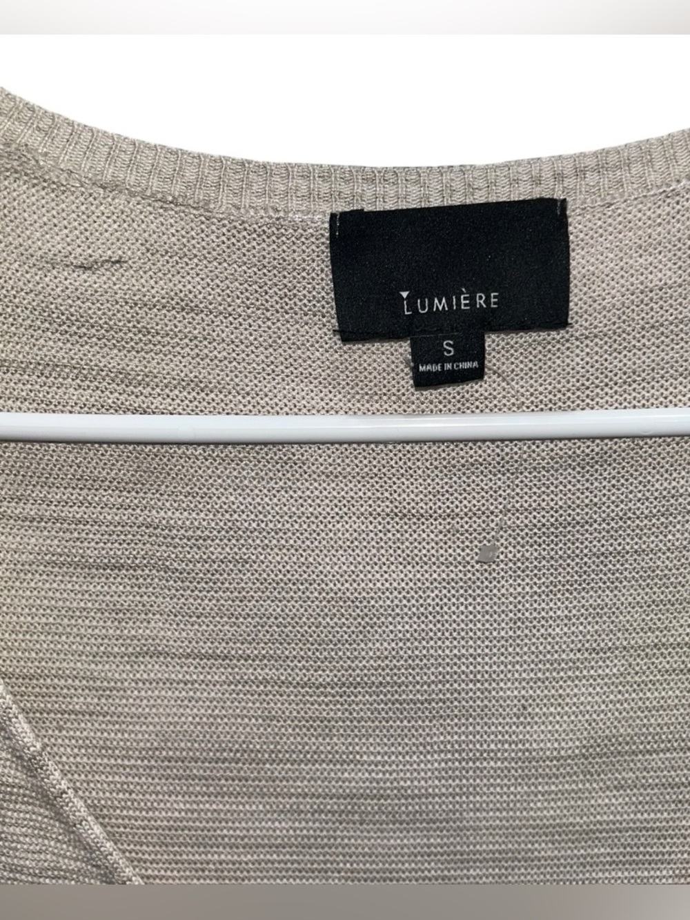 Lumiere Oatmeal Knit Tunic Sweater V-Neck Peplum Hem Lightweight Boho Small - Picture 3 of 5